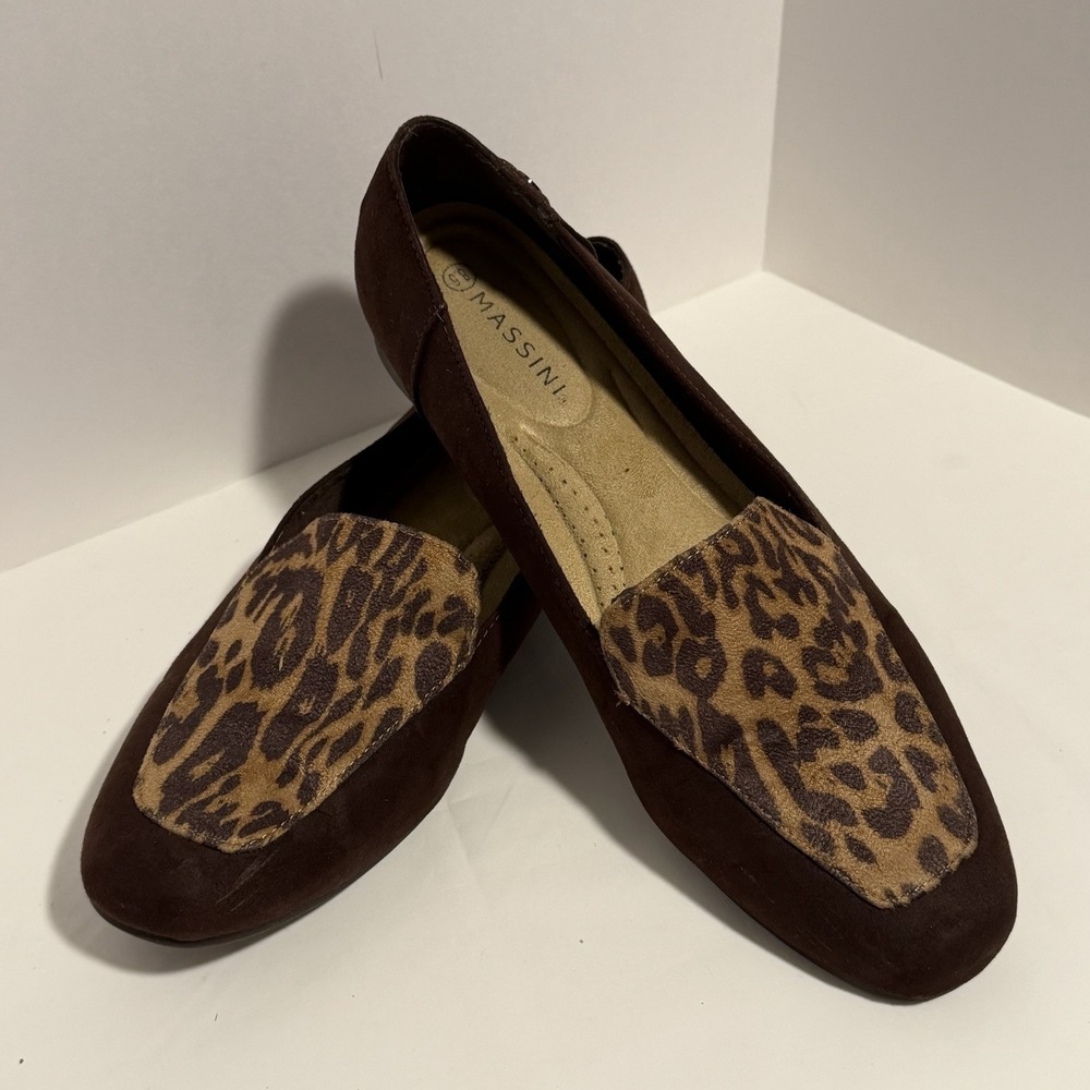 Massini Reese Leopard Print Solid‎ Brown Suede Flats Womens 8 Chic Preppy Loafer